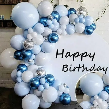 ODOMY 103 Pcs Blue Silver Balloons Confetti Latex Balloons with Balloon Accessories for Birthday Baby Shower Wedding Graduation Anniversary Party Decorations(Only Balloons)