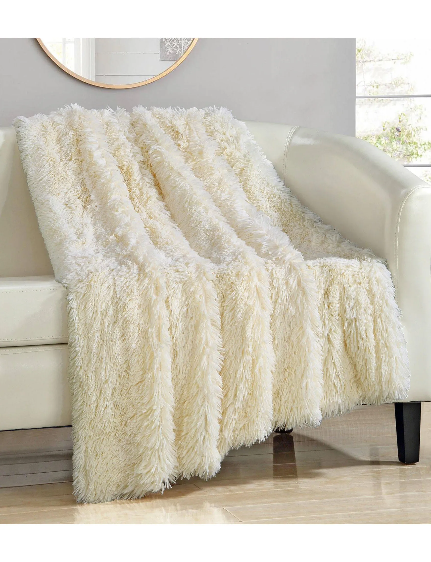 Chic Home Elana Shaggy Faux Fur Supersoft Ultra Plush Decorative Throw Blanket, 50 x 60, Beige