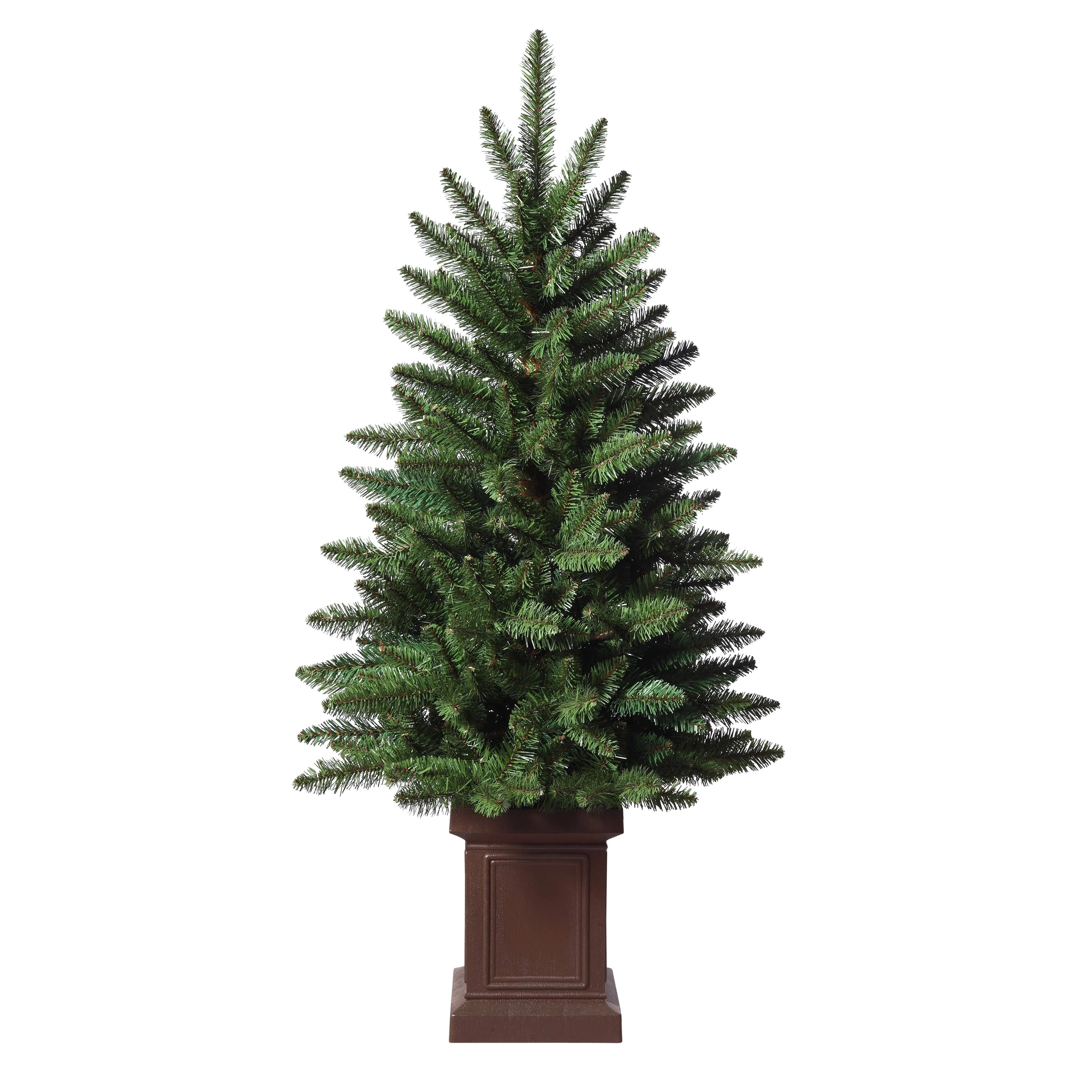 Haute Decor 3.5 Foot Tall Berkeley Fir Potted Tree Unlit - Natural Looking Artificial Christmas Tree Pre-Potted in Sturdy Dark Brown Planter Pot