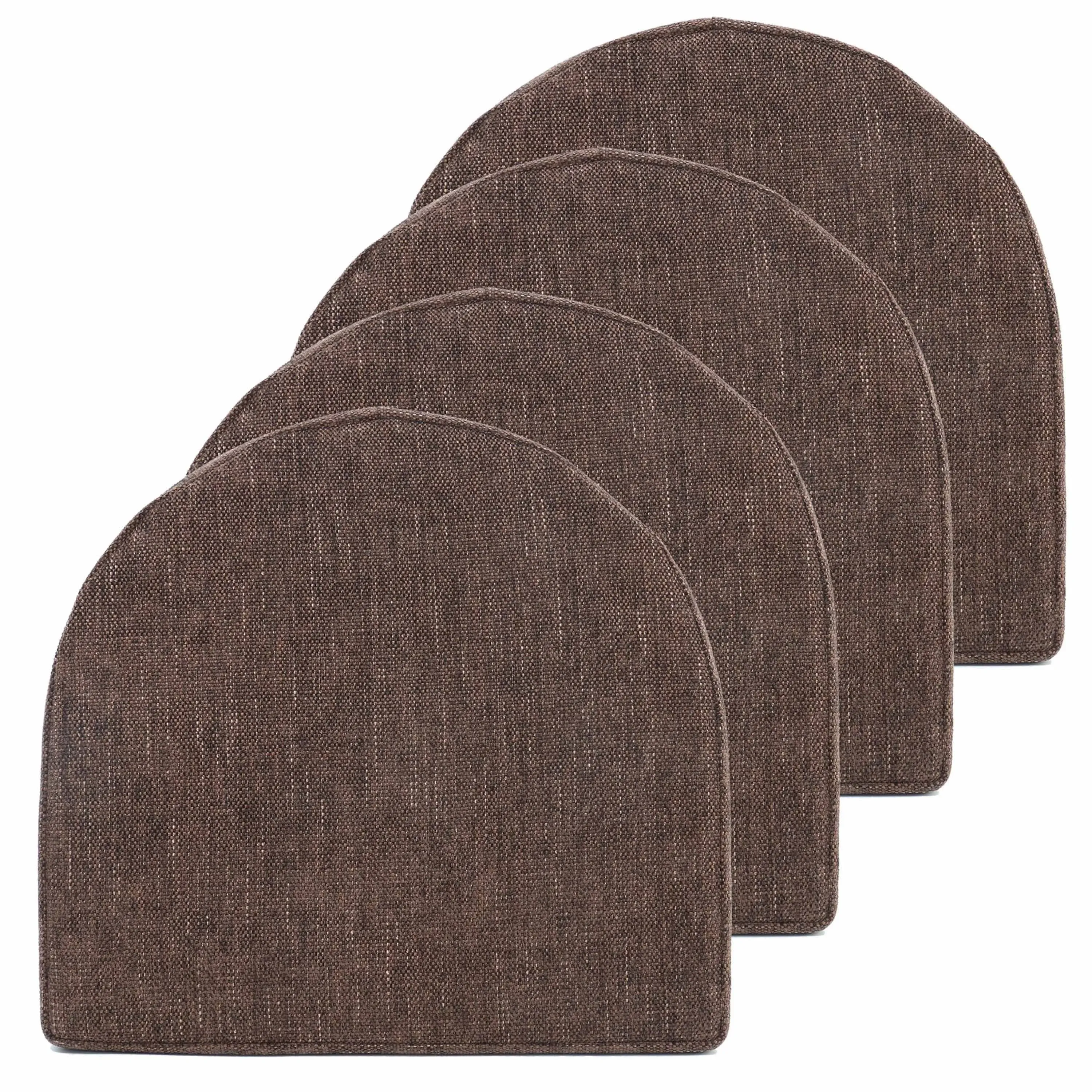 Sweet Home Collection Chair Cushions 100% High Density Memory Foam Pads U Shaped 17" x 16"Non-Slip Skid Rubber Back Seat Cover, 4 Count (Pack of 1), Coffee Brown