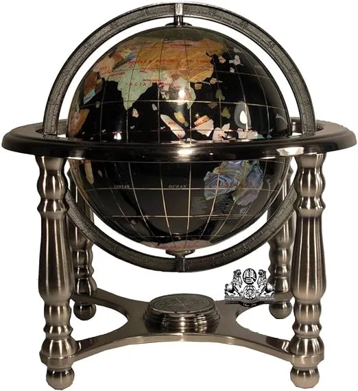 Unique Art 10-Inch Tall Black Onyx Ocean Gemstone World Globe