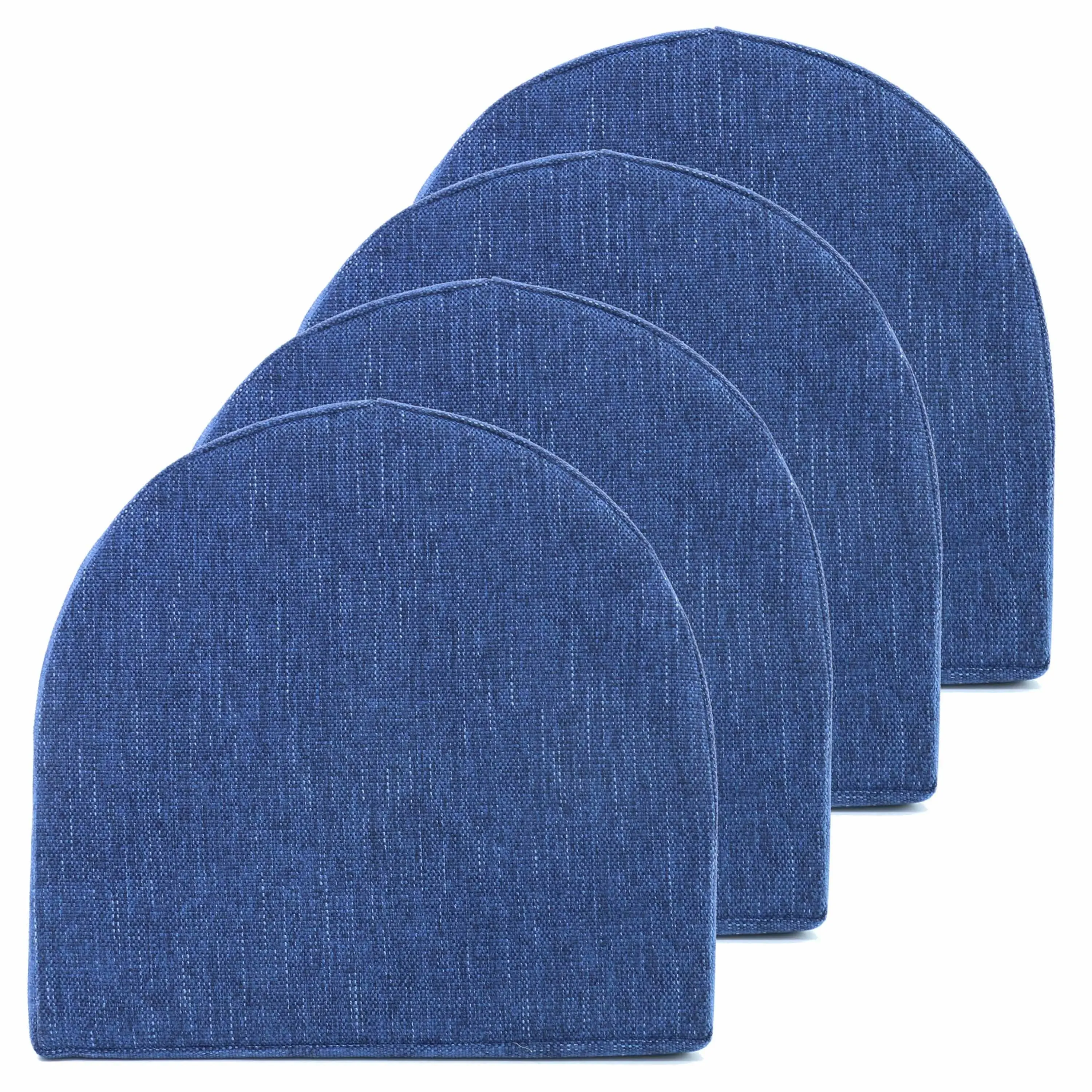 Sweet Home Collection Chair Cushions 100% High Density Memory Foam Pads U Shaped 17" x 16"Non-Slip Skid Rubber Back Seat Cover, 4 Count (Pack of 1), Navy Blue