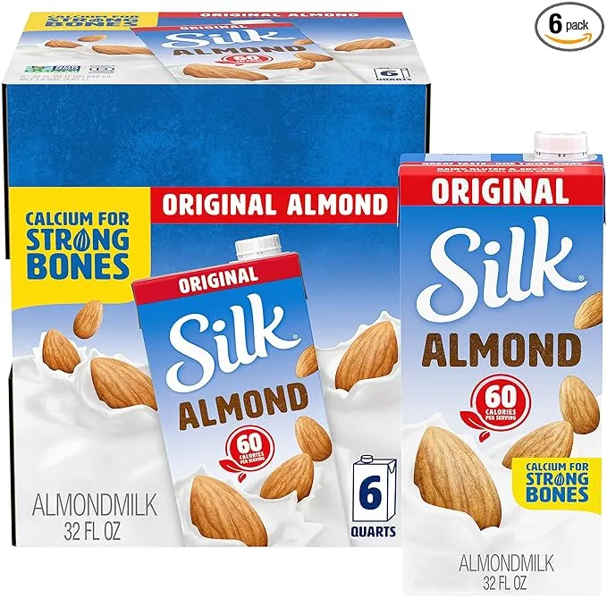 (Pack of 6) Silk Shelf-Stable Unsweetened Vanilla Almond Milk, 1 Quart