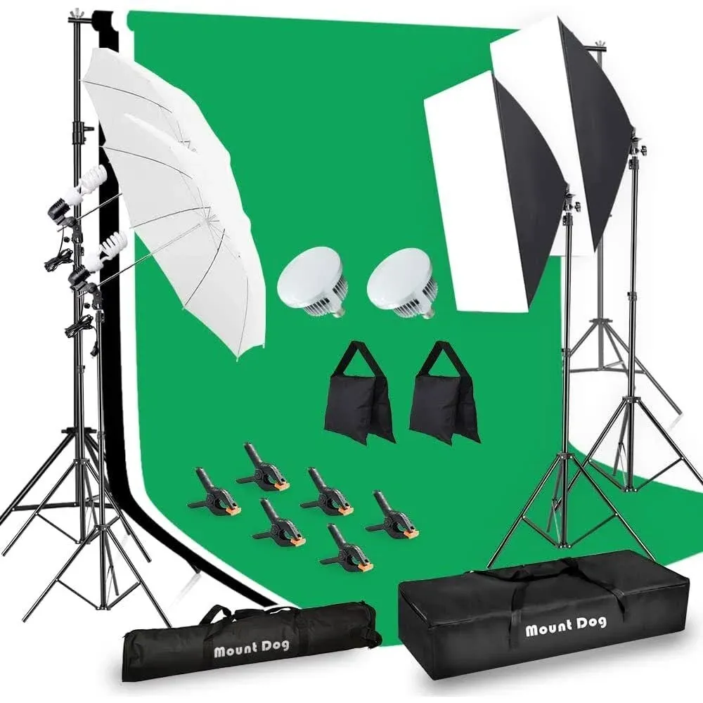 Upgraded LED Bulb MOUNTDOG Photography Lighting Kit, 6.6X 10ft Backdrop Stand