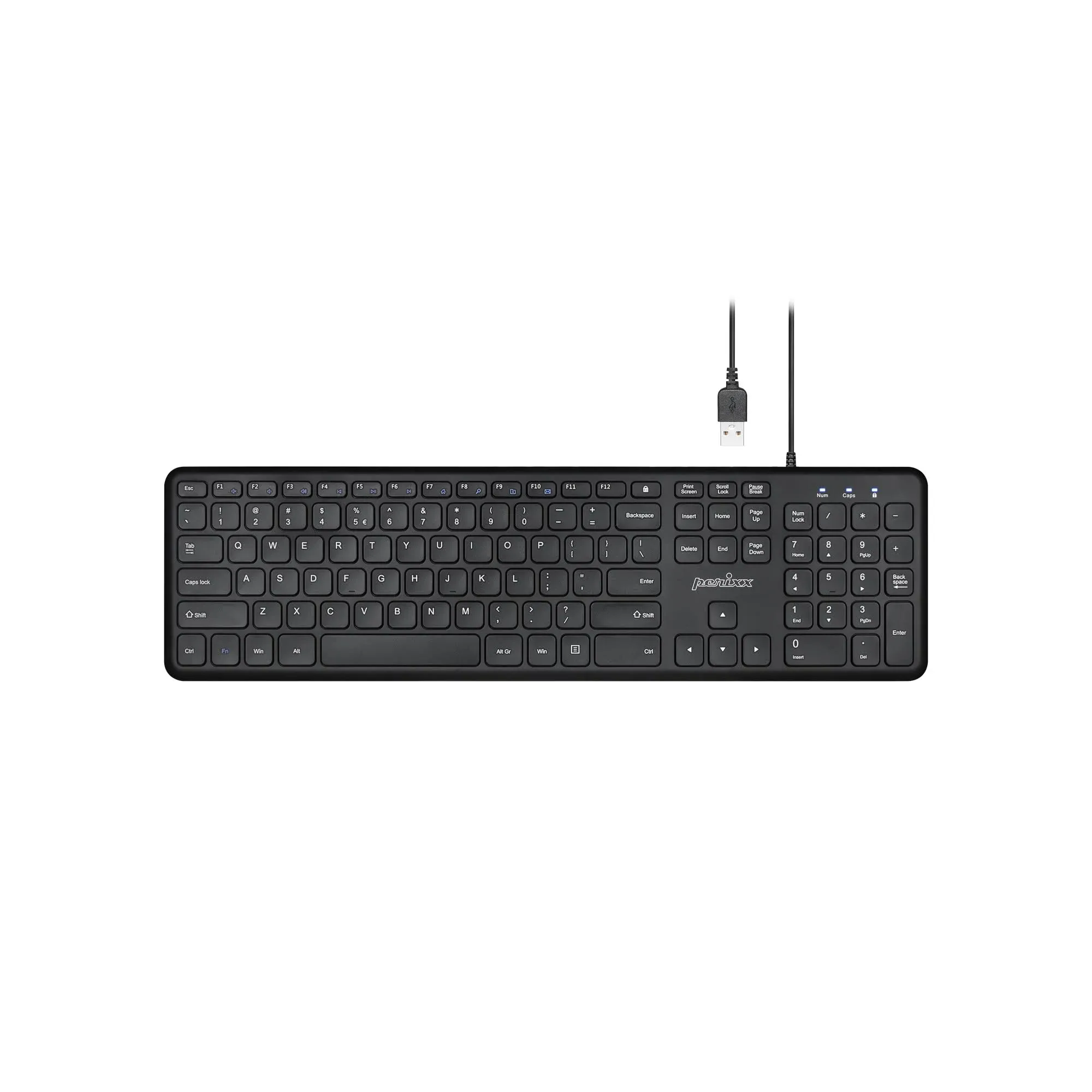 Perixx PERIBOARD-210C Wired Full-Size USB C Keyboard with Quiet Scissor Keys - Compatible with Tablets, Desktop, and Laptops - Black - US English