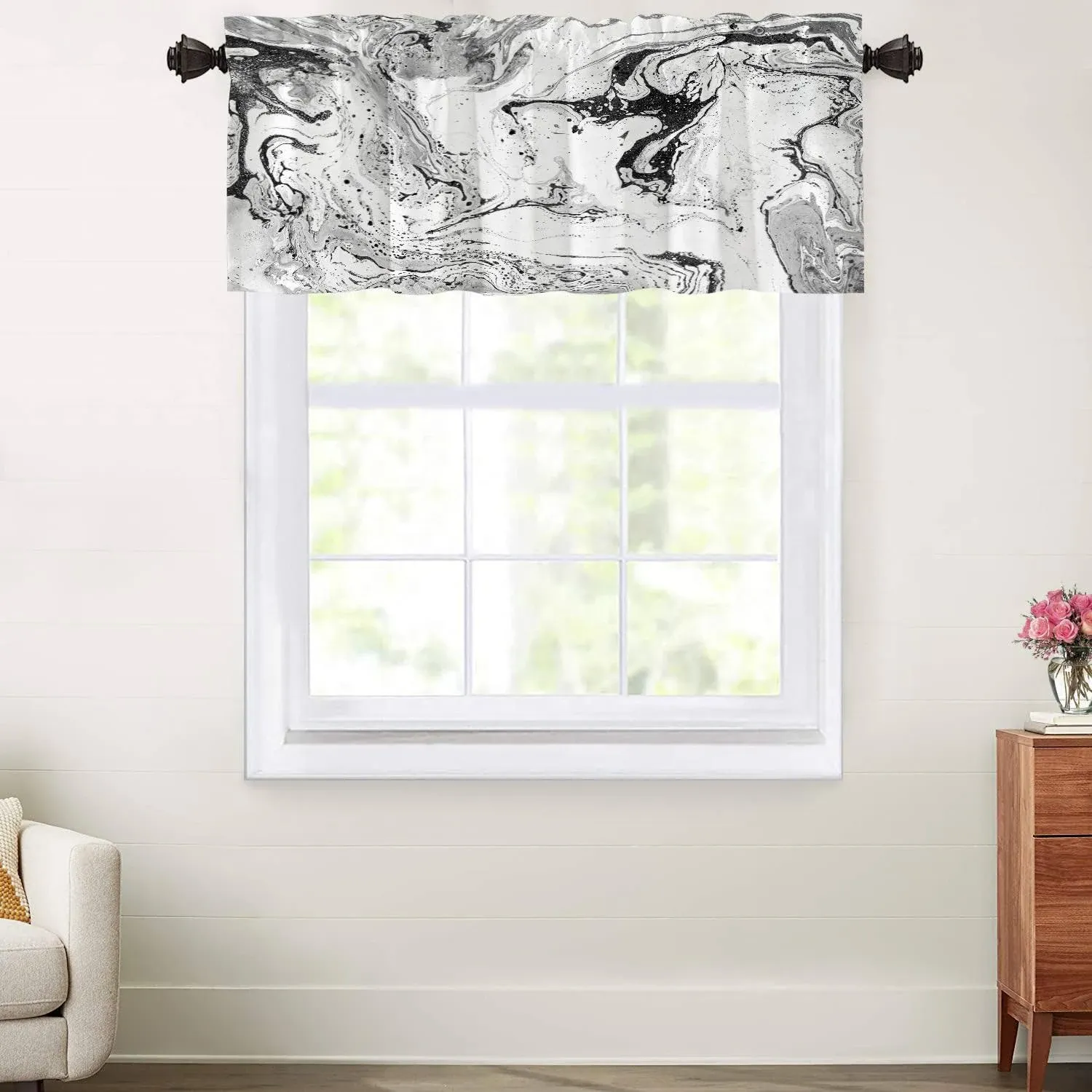 White Gray Modern Marble Kitchen Valances For Windowswaterco<wbr/>lor Ticking Stripe B