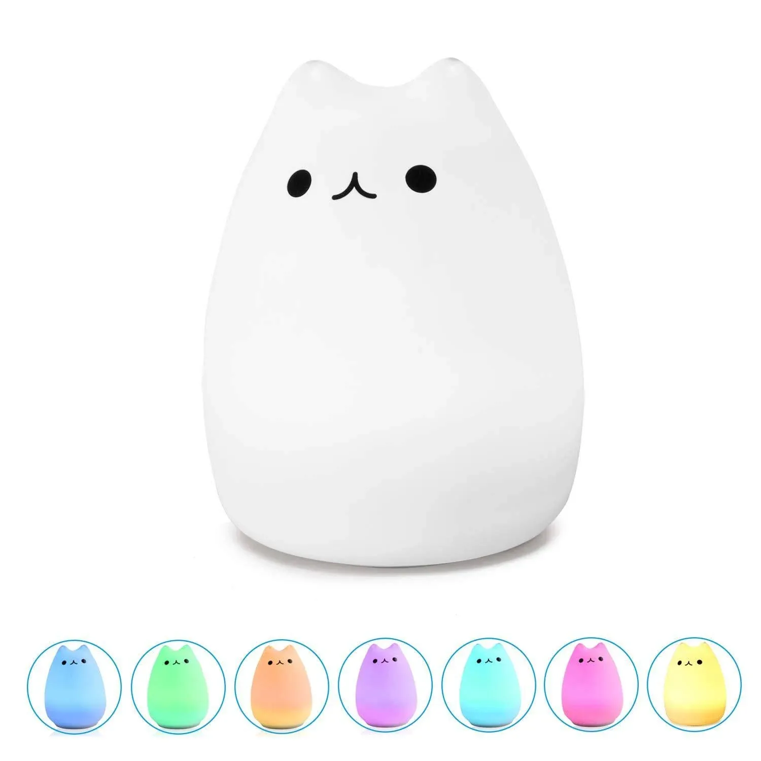 Cute 7 Colors GlowyCat Cat Soft Silicone LED Touch Sensor Light Cute Night Lamp