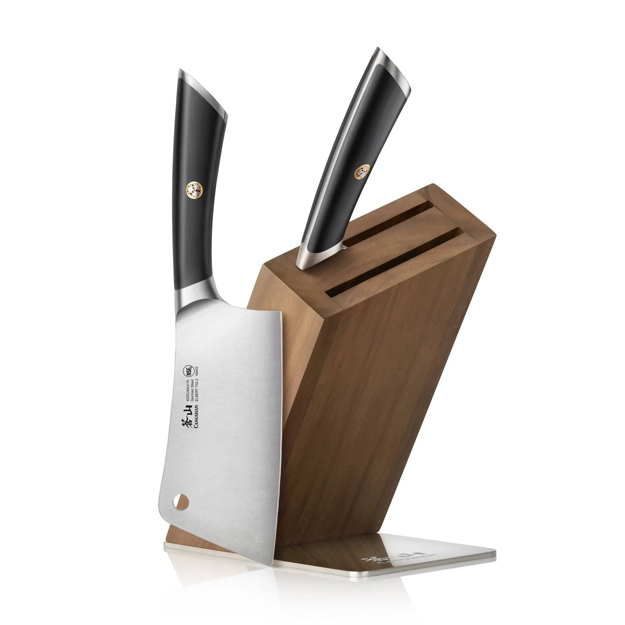 Cangshan Elbert Series German Steel Forged Cleaver Knife Block Sets, Acacia (3 ...