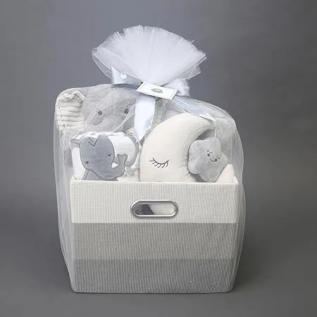 Lambs & Ivy Gray 5-Piece Baby Gift Basket for Baby Shower/Newborn Welcome Home