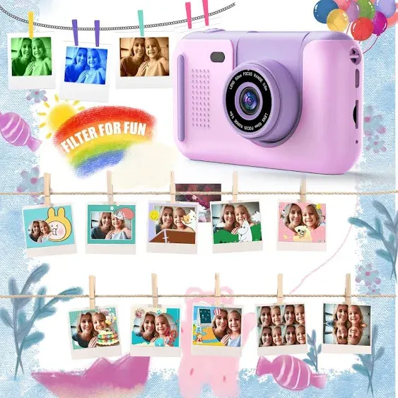 Kids Camera with 180° Flip-up Lens for Selfie & Video, HD Digital Video Cameras for Toddler with 32GB SD Card, Ideal for 3-8 Years Old Girls Boys on Birthday Christmas Party as Gift