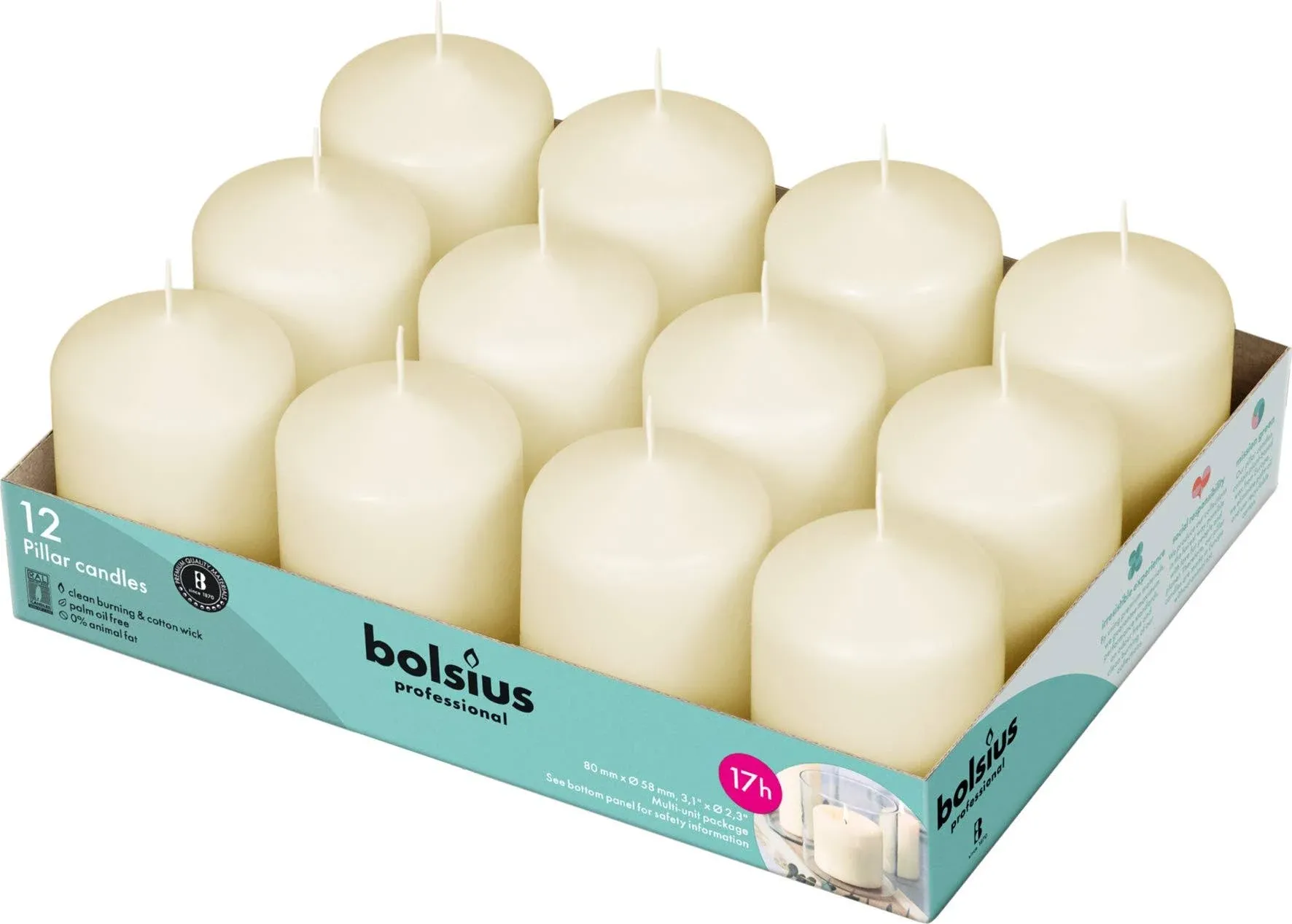 12 Ivory Pillar Candles Bulk - 2.3 x 3" Candle Set