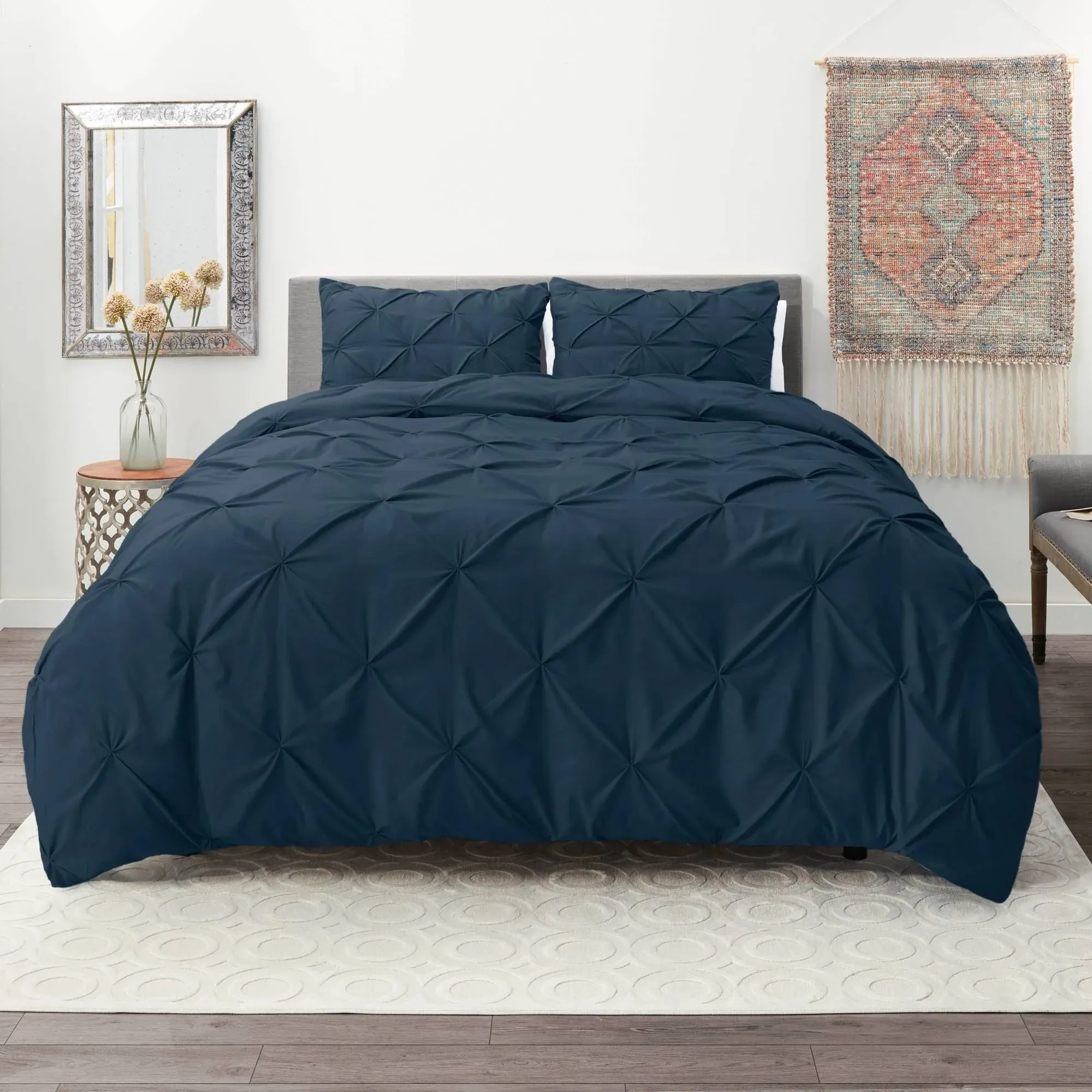 Nestl Bedding Pinch Pleat Duvet Cover Set - Queen - Navy