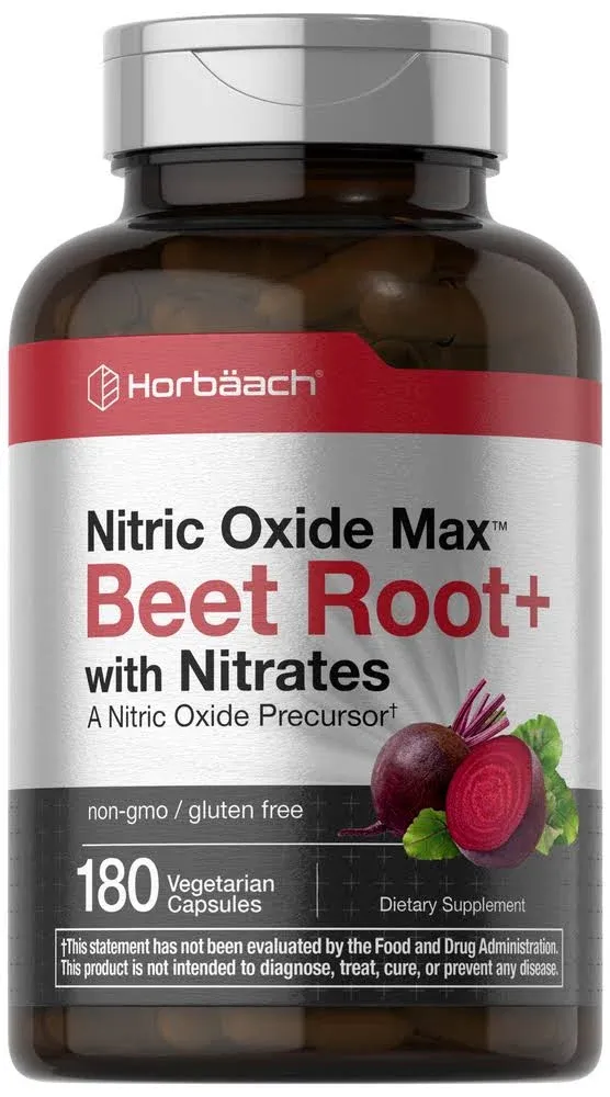 Horbäach Nitric Oxide Supplement | 180 Capsules | Beet Root with Nitrates | for Men and Women | Vegetarian, Non-GMO, Gluten Free Supplement