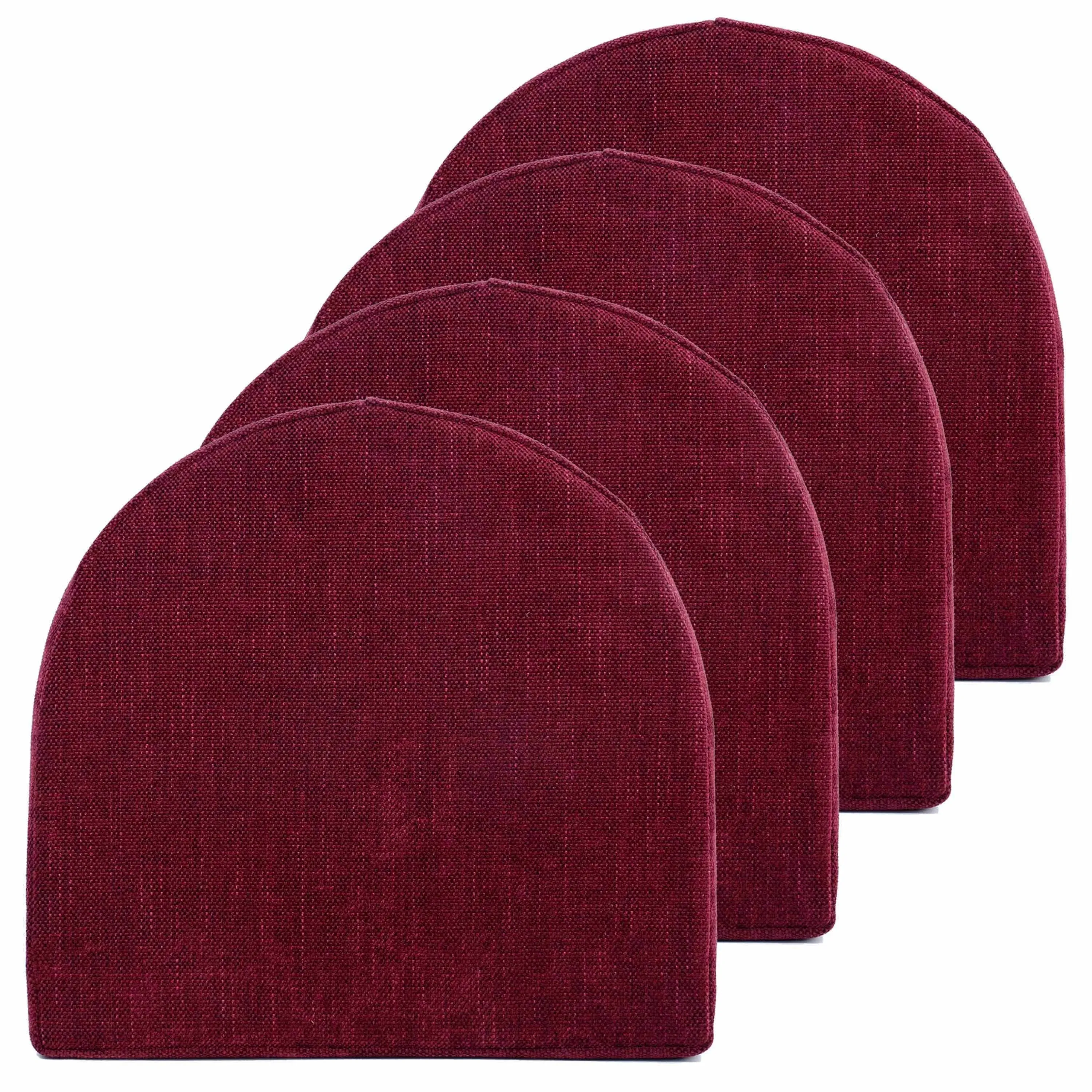 Sweet Home Collection Chair Cushions 100% High Density Memory Foam Pads U Shaped 17" x 16"Non-Slip Skid Rubber Back Seat Cover, 4 Count (Pack of 1), Wine Burgundy