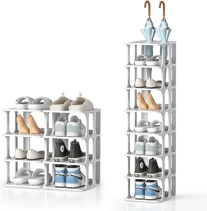 SHIISEWE White Shoe Rack 8 Tier Narrow Shoe Rack for Closet, Durable Modern Tall Shoe Organizer, Free Standing Shoe Racks Vertical Small Entryway Hallway