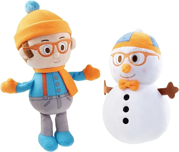 Blippi 7" Winter Blippi & Snowman Plush Figures, 2-Pack Set - Officially Licensed - Authentic Soft Stuffed Animal Doll Toy - Easter Basket Stuffer Gift for Toddlers, Kids, Boys & Girls - 12 mo+