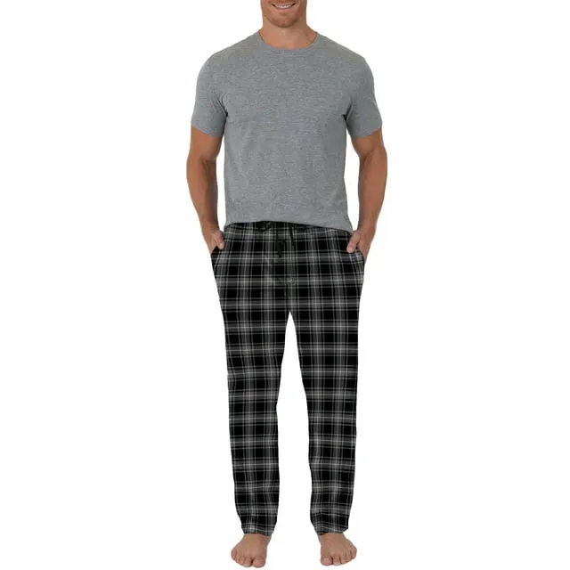 Fruit Of The Loom Men's Short Sleeve Crew Neck Top and Fleece Pajama Pant Set