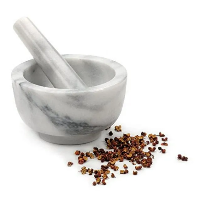 RSVP International White Marble Mortar and Pestle - 6 oz Capacity (2-Pack)