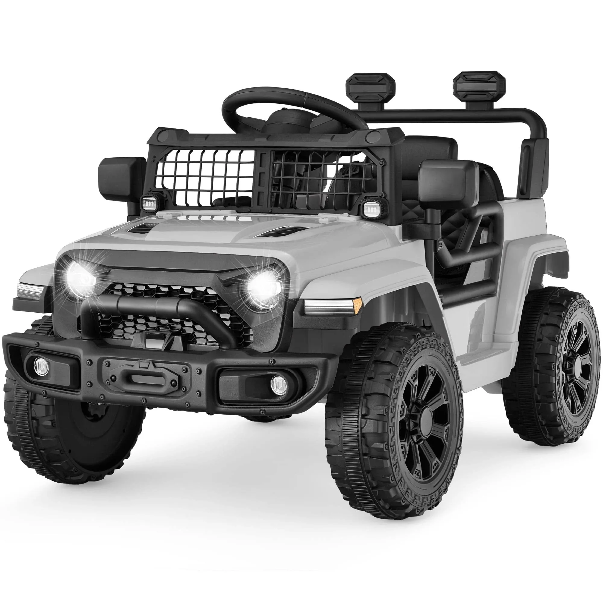 Best Choice Products 6V Kids Ride-On Truck Car w/ Parent Remote Control, 4-Wheel Suspension, LED Lights - Light Gray