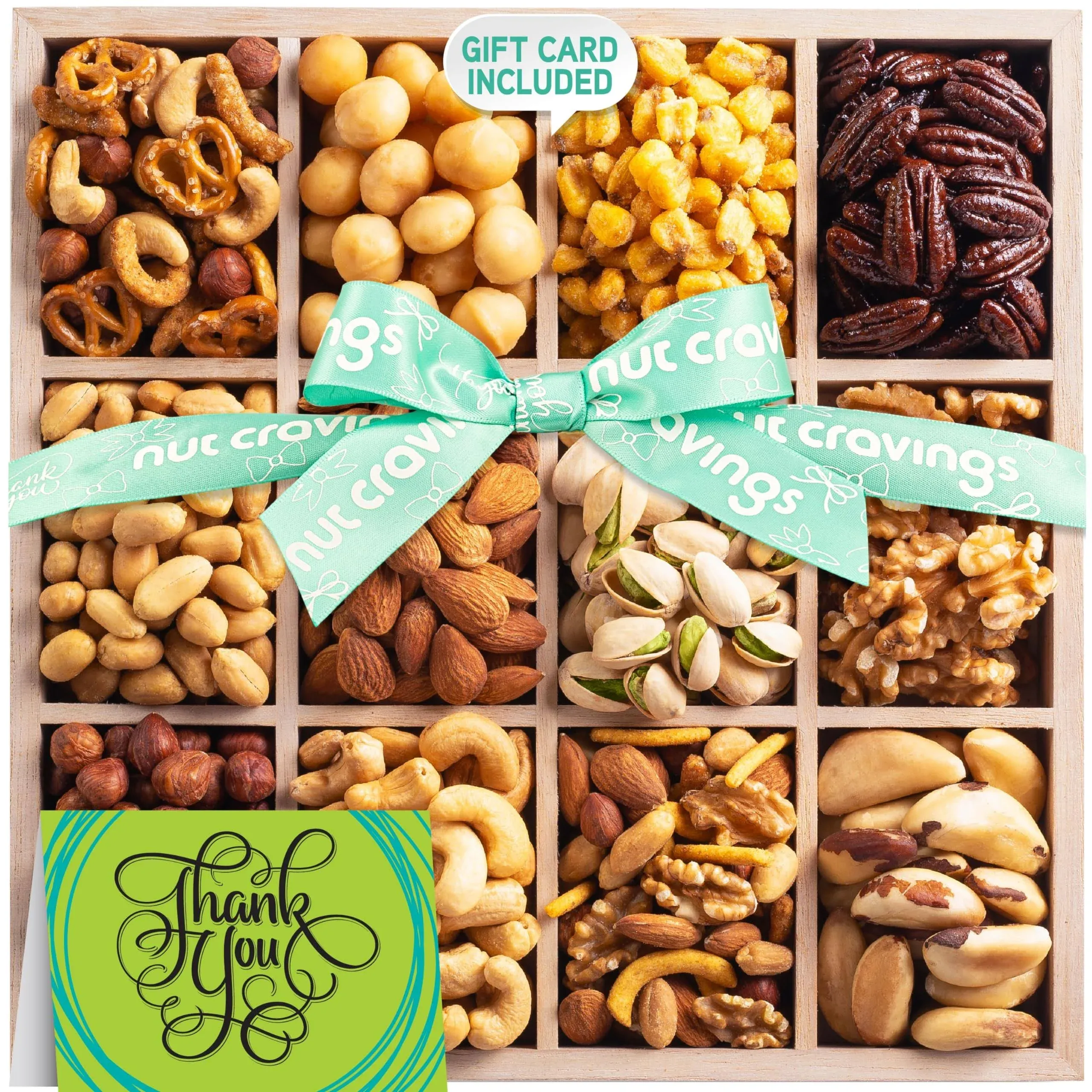 Nut Cravings Gourmet Collection - Thank You Nuts Gift Basket with TY Ribbon +...