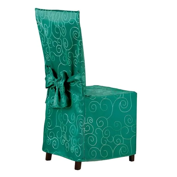 Collections Etc Scroll Patterned Elegant Dining Chair Cover - Fancy Dinging Room Décor, Red