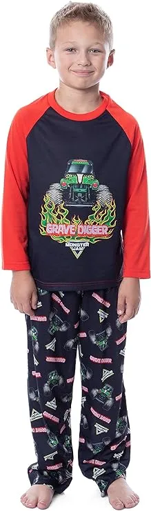 Monster Jam Boys' Grave Digger Raglan Pajama Set