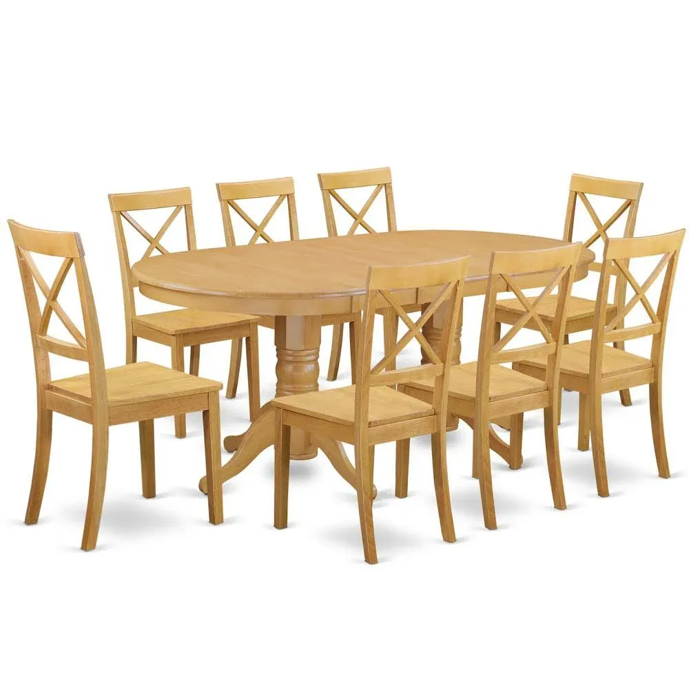 East West Furniture VABO9-OAK-W 9 Piece Modern Set Includes an Oval Wooden Table with Butterfly Leaf and 8 Dining Room Chairs, 40x76 Inch