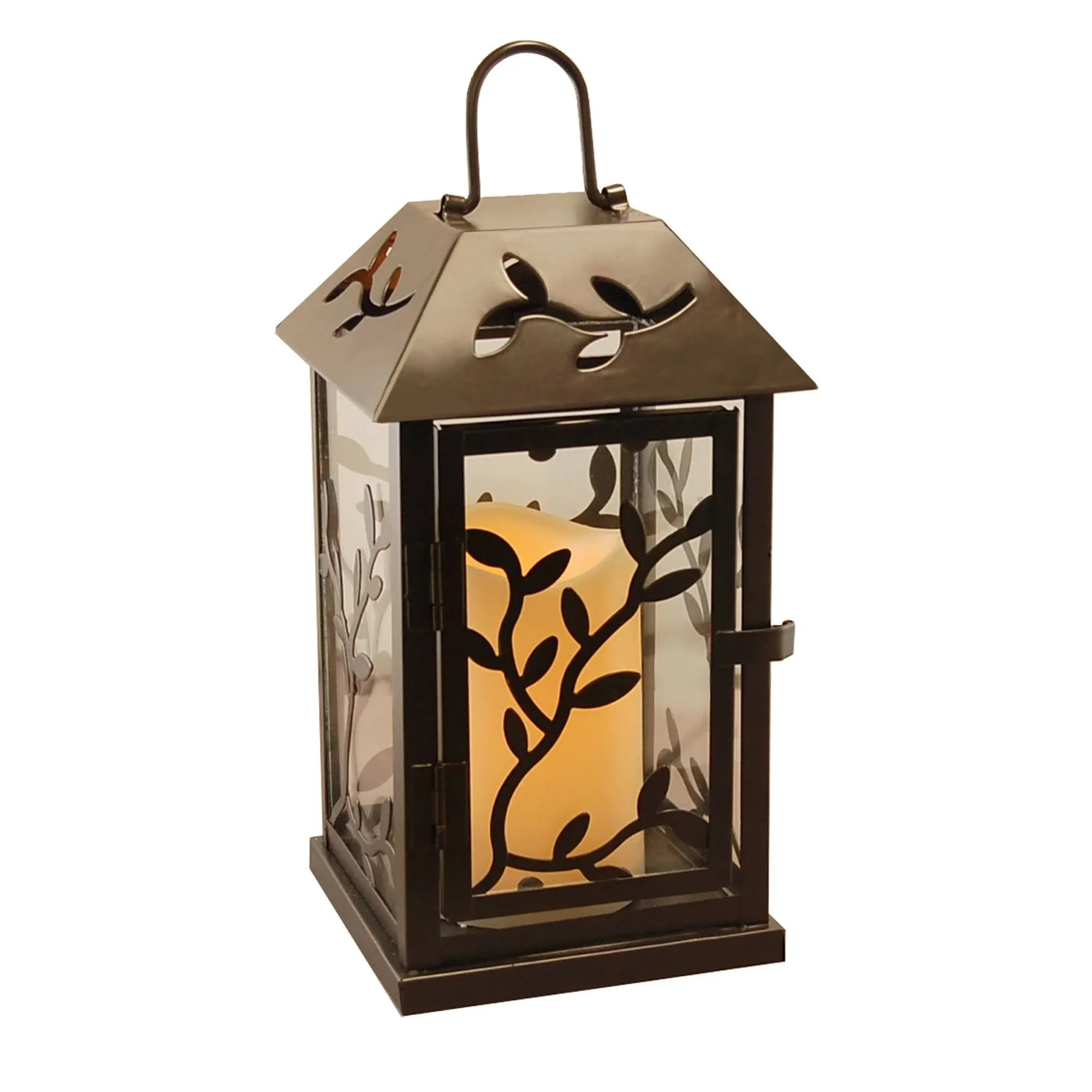 Lumabase Metal Lantern with Battery Operated Candle - Traditional Black, 17" Lantern, 90401, Size: Lantern size: 6 x 6 x 17 ; LED candle size: 3 x 3 x 4.5 inches