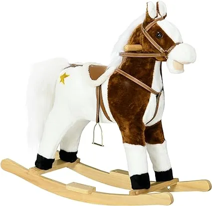 Qaba Rocking Horse with Sound, Ride on Horse with Saddle, Toddler Rocker, Gift for 3-8 Year Olds, Brown