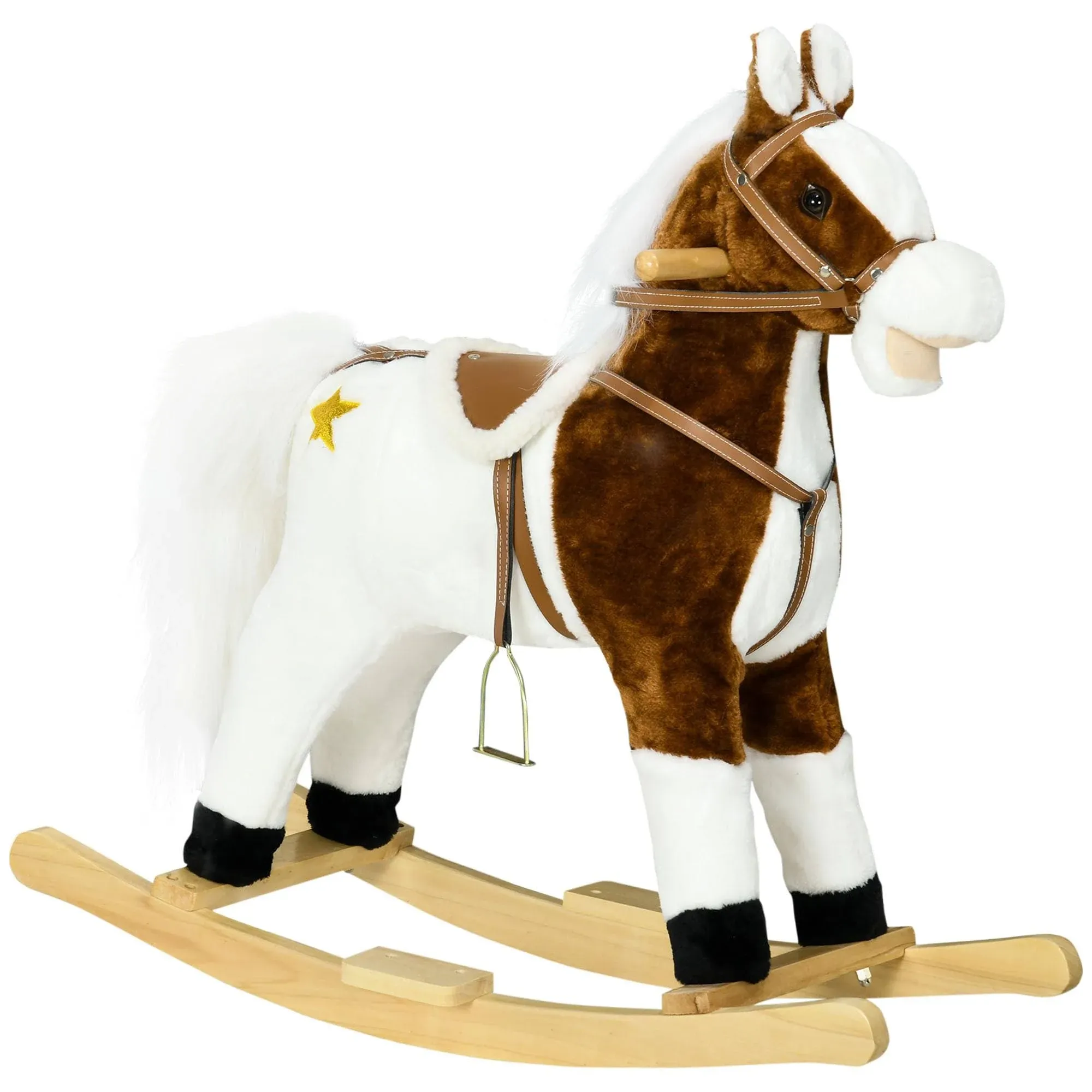 Qaba Rocking Horse with Sound, Ride on Horse with Saddle, for 3-8 Year Old