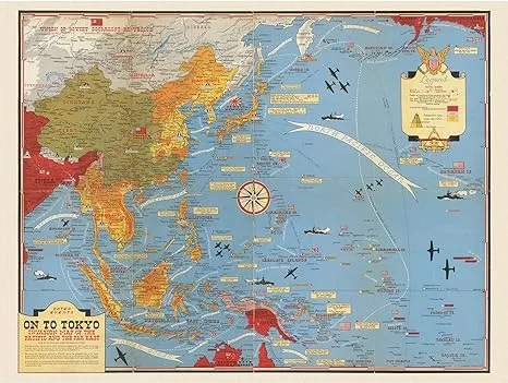 Artery8 Map Turner 1944 War WWII On To Tokyo Pacific Extra Large XL Wall Art Poster Print