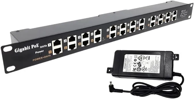 PoE Texas - PoE Injector - 12 Port Gigabit Passive Midspan Injector with 48V 120 Watt UL Power Supply - Power Over Ethernet for 802.3af or at (PoE+) Devices VoIP Phone, WiFi Access Point, IP Camera