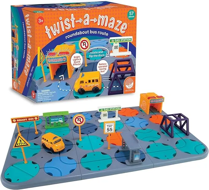 MindWare Twist-a-Maze Roundabout Bus Route Toddler Puzzle Track Vehicle Set