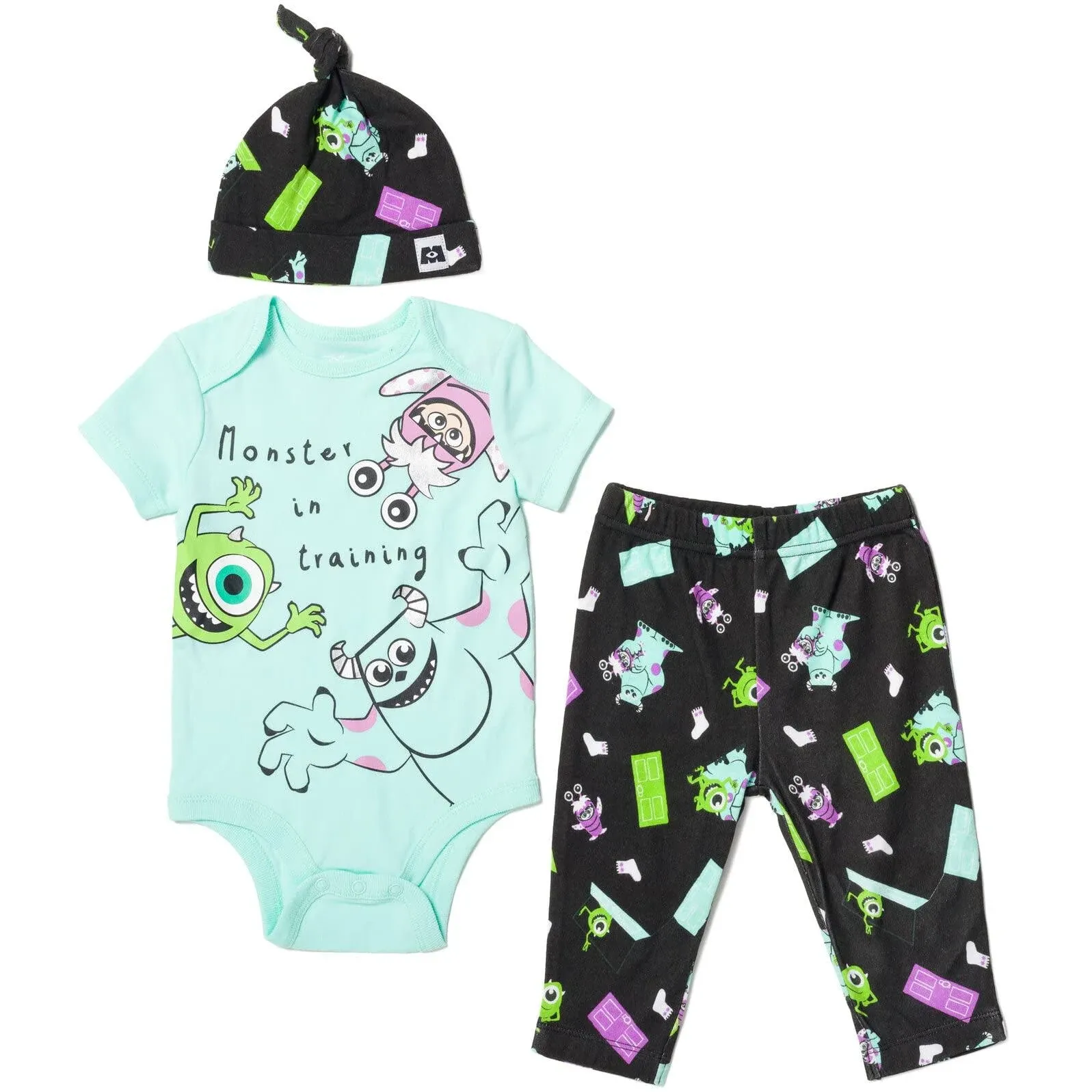 Disney Pixar Monsters Inc. Mike Boo Newborn Baby Boys 3 Piece Outfit Set