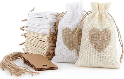 30 Pieces Heart Burlap Bags with Tags and Ropes,4 x 6 Inch 4x6 Inch (Pack of 1)