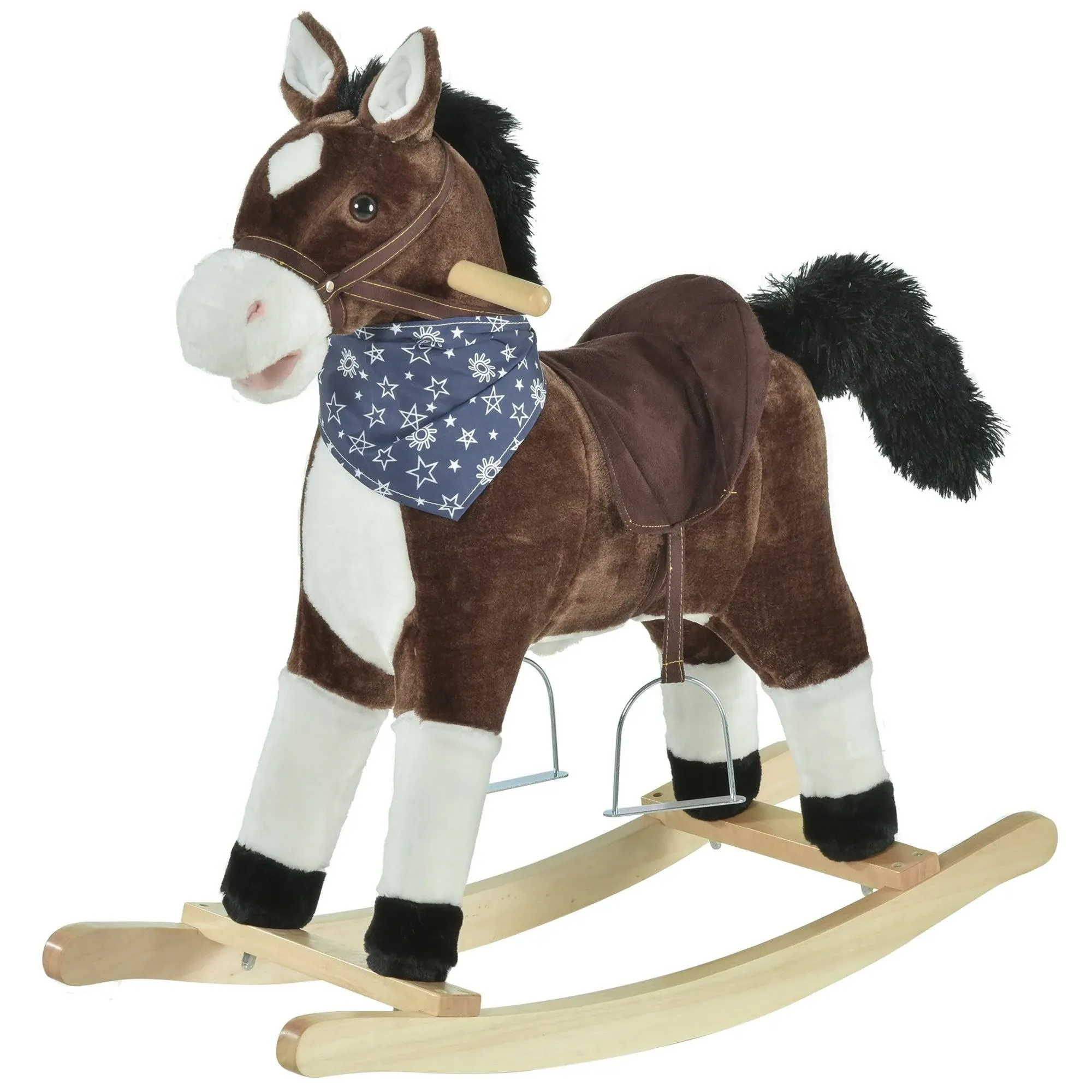 Qaba Kids Plush Ride-On Rocking Horse Toy Cowboy Rocker with Fun Realistic Sounds ...