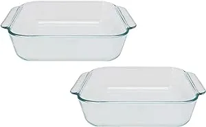 Pyrex 222 Square Clear Glass Baking Dish - 2 Pack Made in the USA