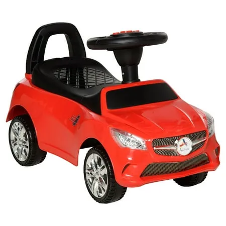 Aosom Kids Ride On Push Car, Foot-to-Floor Walking Sliding Toy Car for Toddler with Working Horn, Music, Headlights and Storage, Red