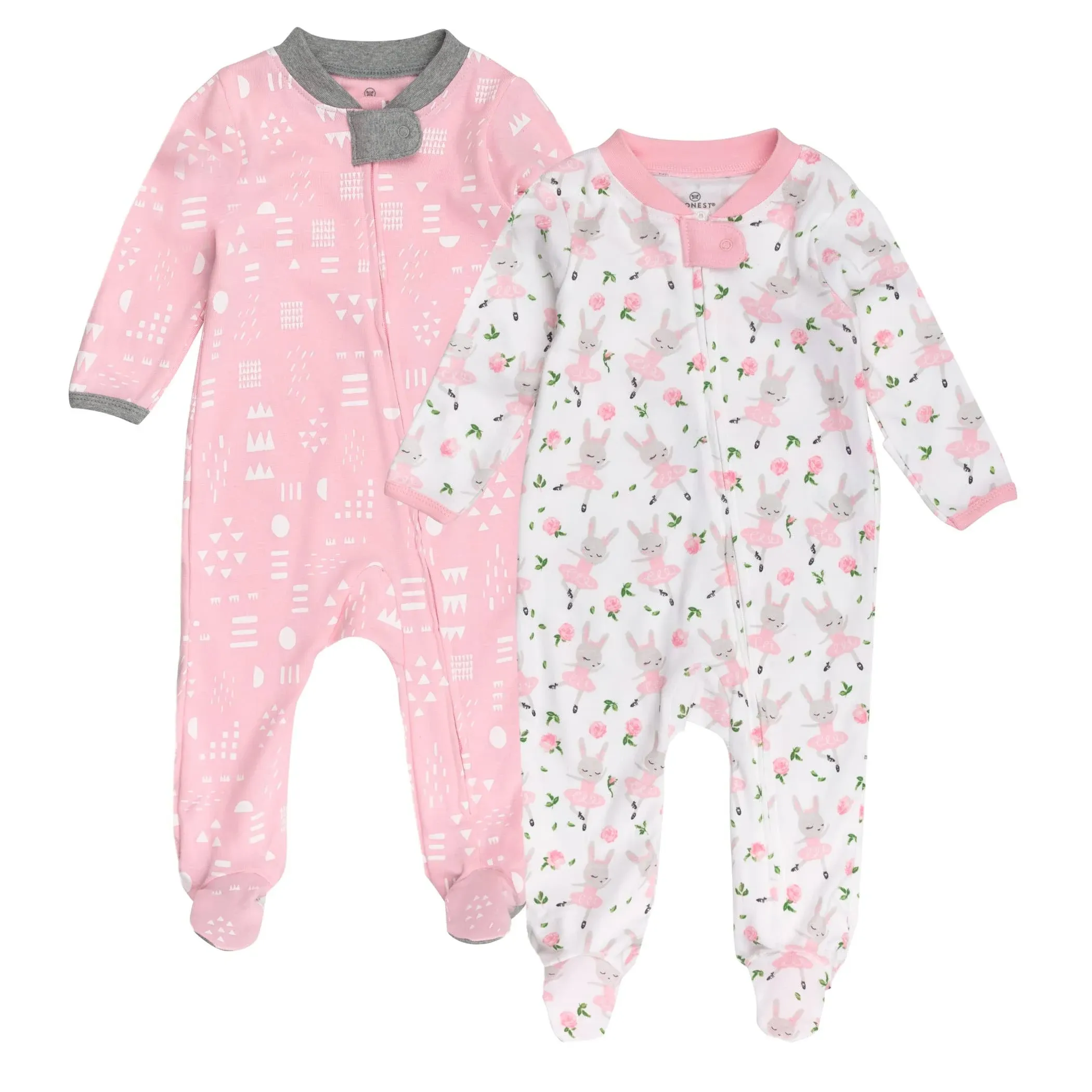 HonestBaby 2-Pack Sleep Footed Pajamas One-Piece Sleeper Jumpsuit Zip-Front Pjs Organic Cotton for Baby Boys, Unisex, Pattern-Play, 3-6 Months