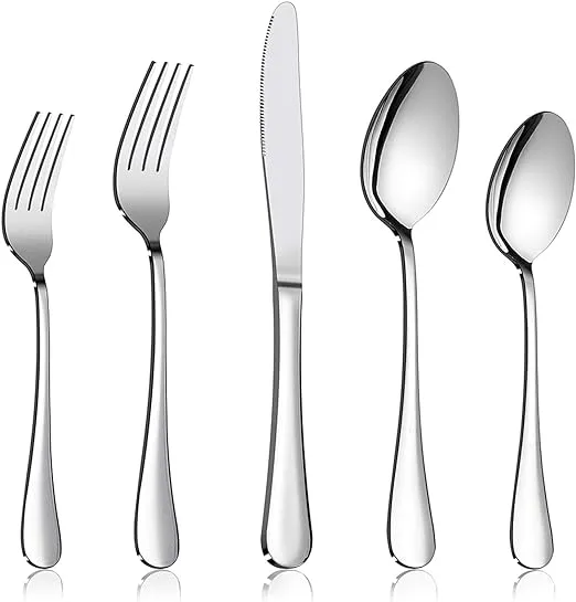 40-Piece Silverware Set for 8, E-far 18/10 Stainless Steel Flatware Cutlery Metal Eating Utensil Tableware Forks and Spoon Sets for Restaurant Wedding - Simple Fancy Style & Dishwasher Safe