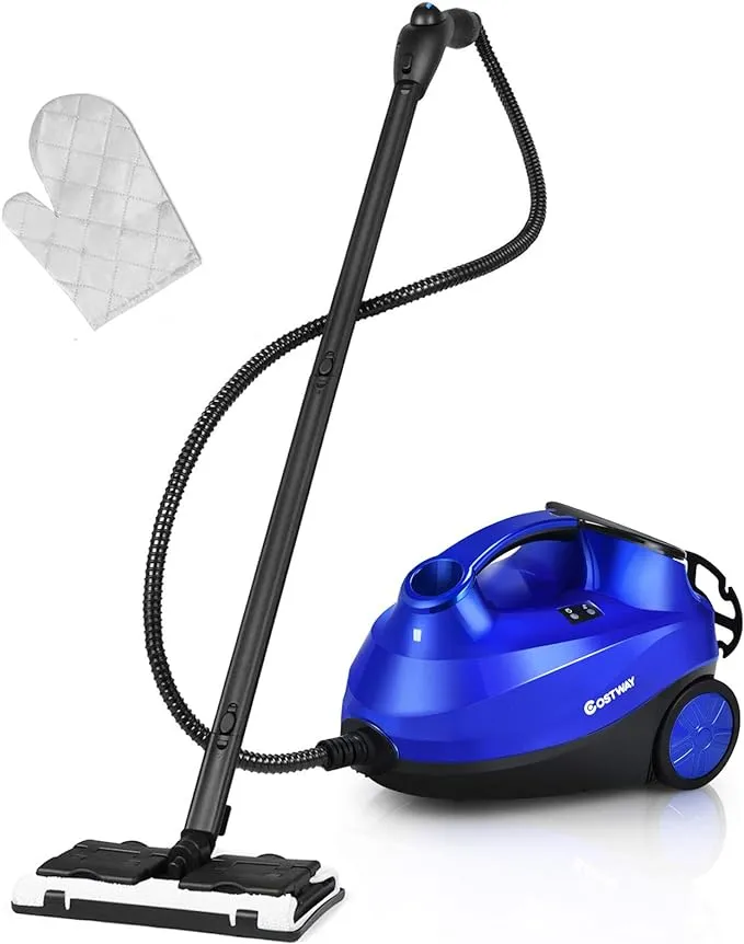 COSTWAY 2000W Multipurpose Steam Cleaner with 19 Accessories, Household Steamer with 1.5L Tank for Cleaning, Heavy Duty Rolling Cleaning Machine for Carpet, Floors, Windows and Cars, Red