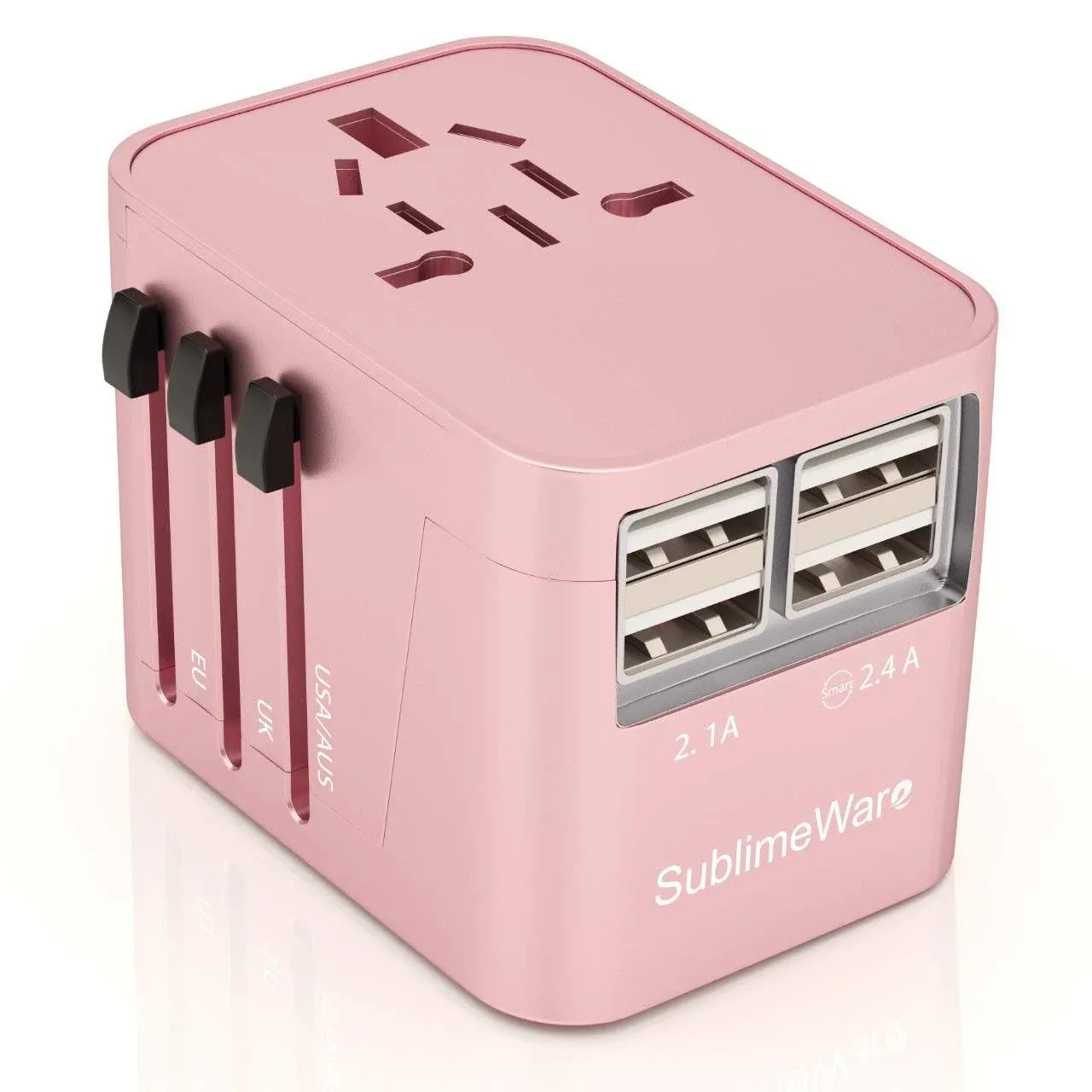 Universal Adapter International All in One Plug (Rose Gold)- W/4 USB Ports Work 