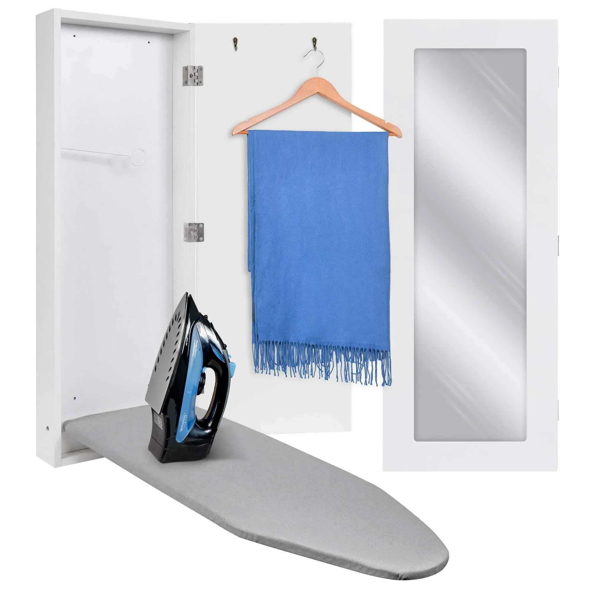 Ivation Ironing Board Hanging Ironing Board &amp; Ironing Board Cover w/Mirror White