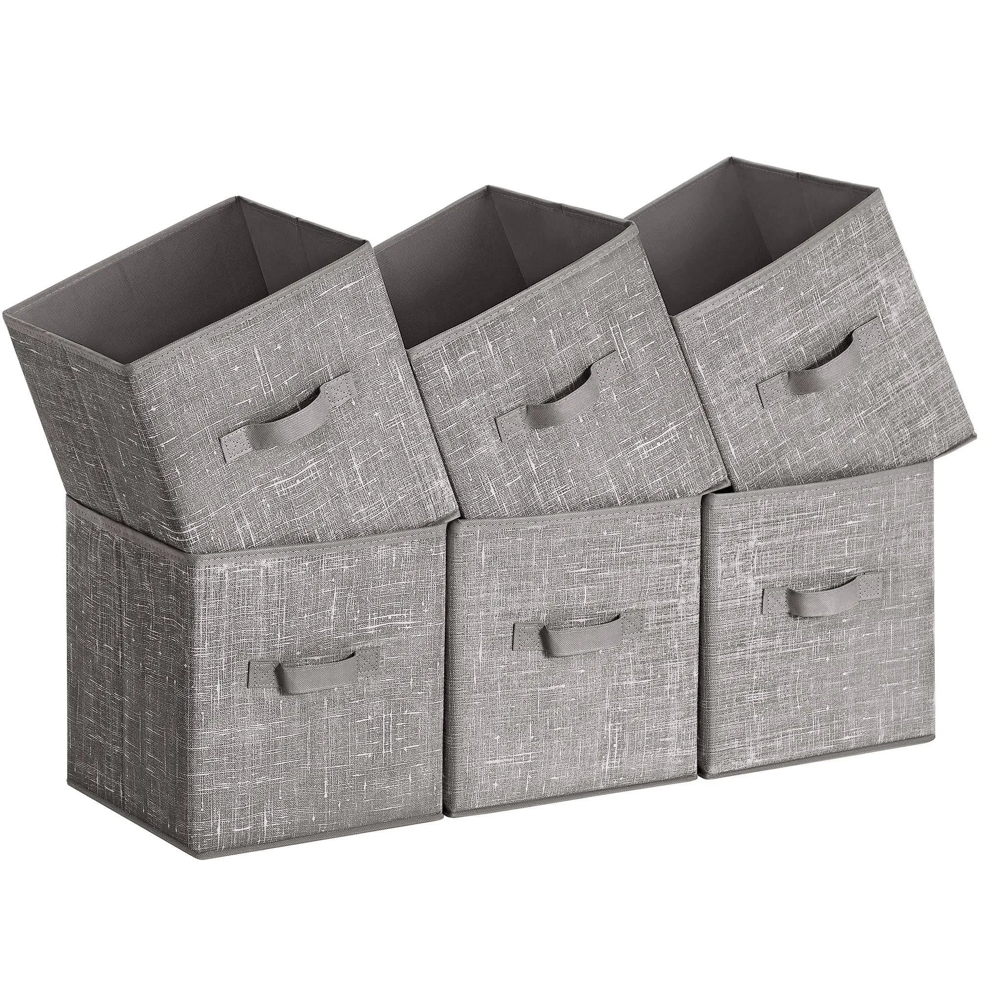 Set of 6 Fabric Storage Bins with Dual Handles, Taupe