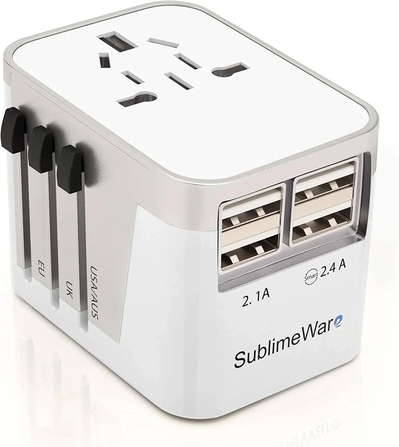 Power Plug Adapter (White) - 4 USB Ports Fast Charging Adapter for 150 Countries