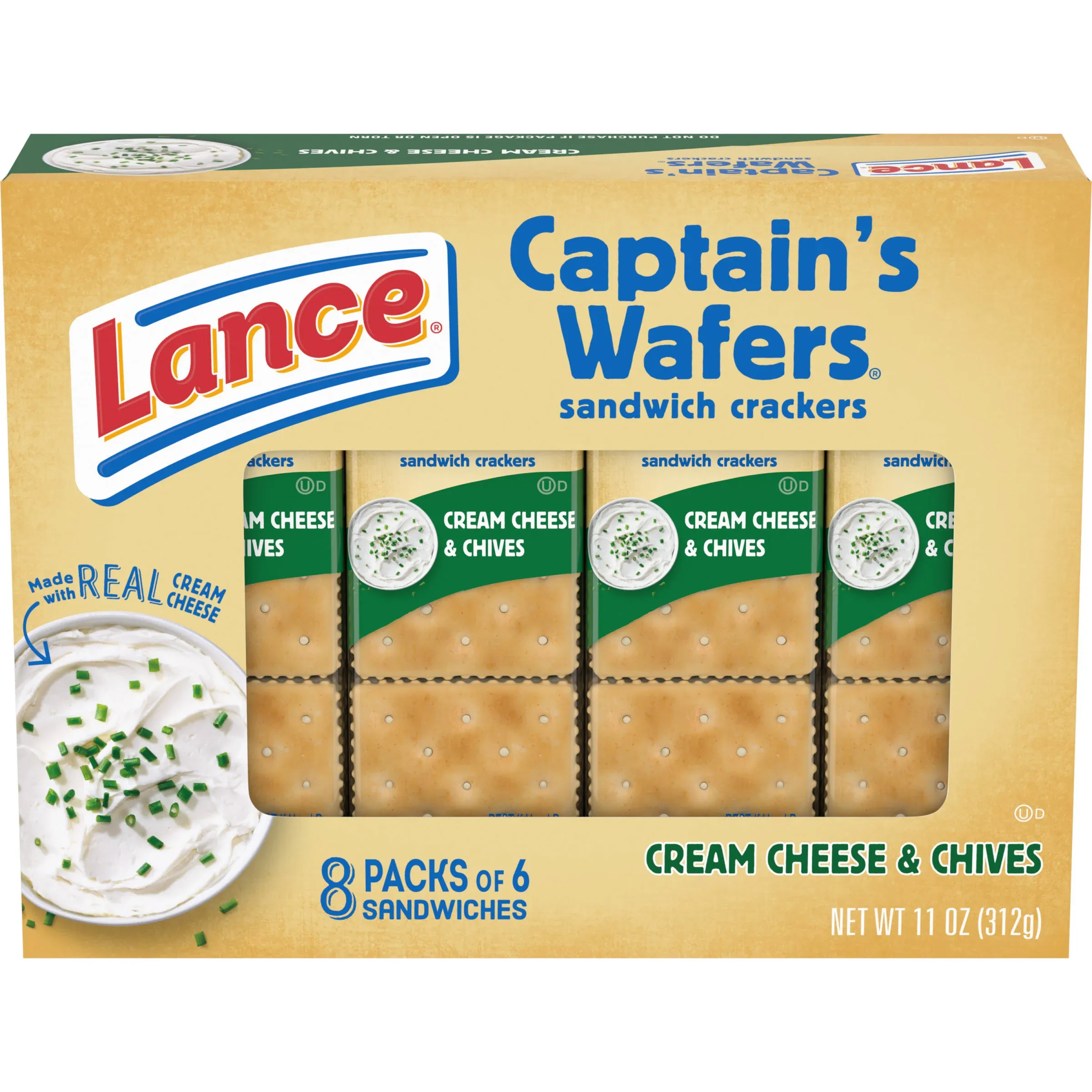 Lance Captain's Wafers Cream Crackers, Cheese & Chives - 8 count, 11 oz box