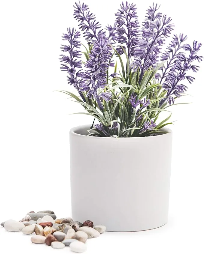 Fake lavender plant | artificial lavender plant | faux lavender plant in small white ceramic pot