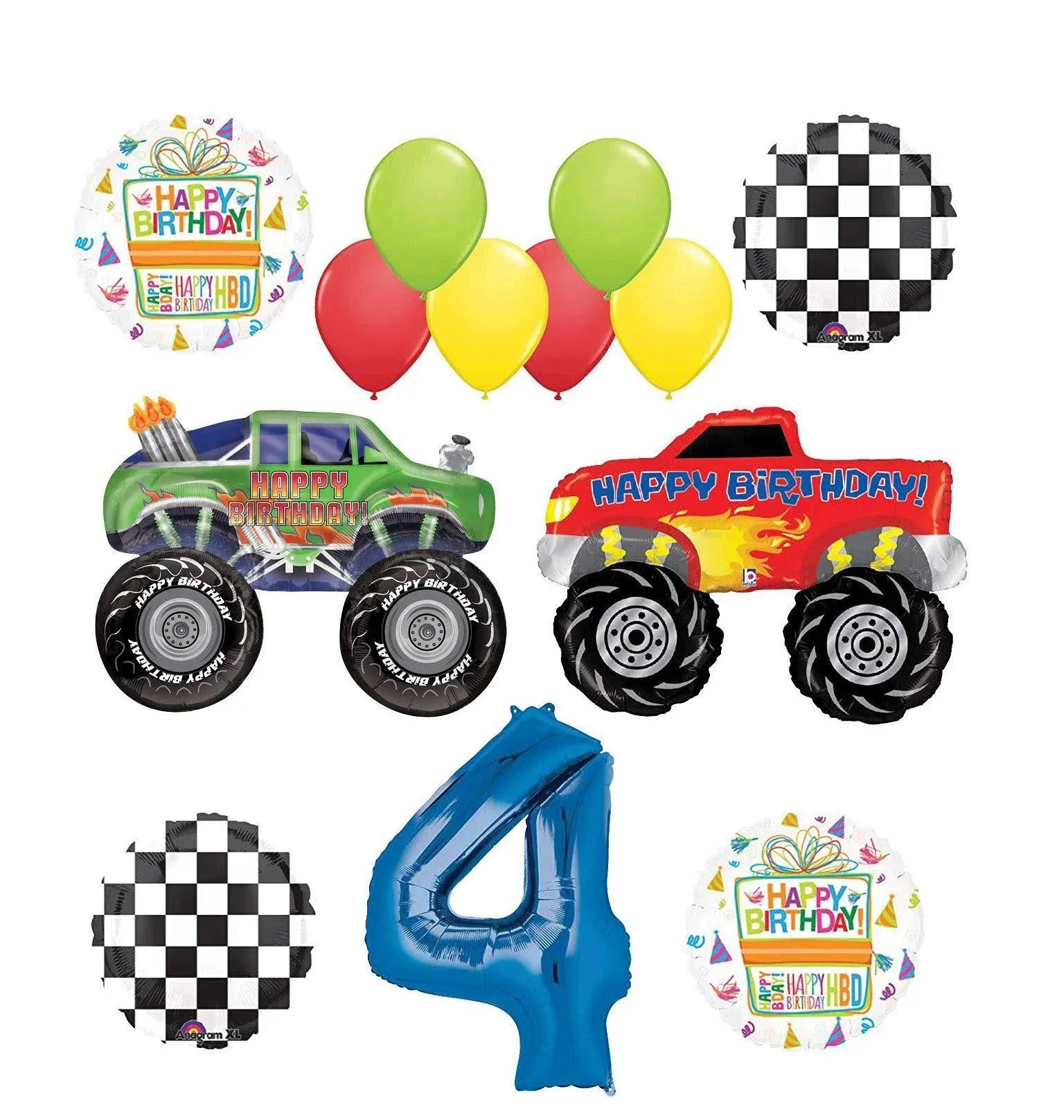 Monster Truck Party Supplies 4th Birthday Balloon Bouquet Decorations