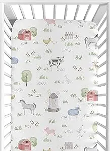 Sweet Jojo Designs Farm Animals Boy or Girl Fitted Crib Sheet Baby or Toddler Bed Nursery - Watercolor Farmhouse Horse Cow Sh…