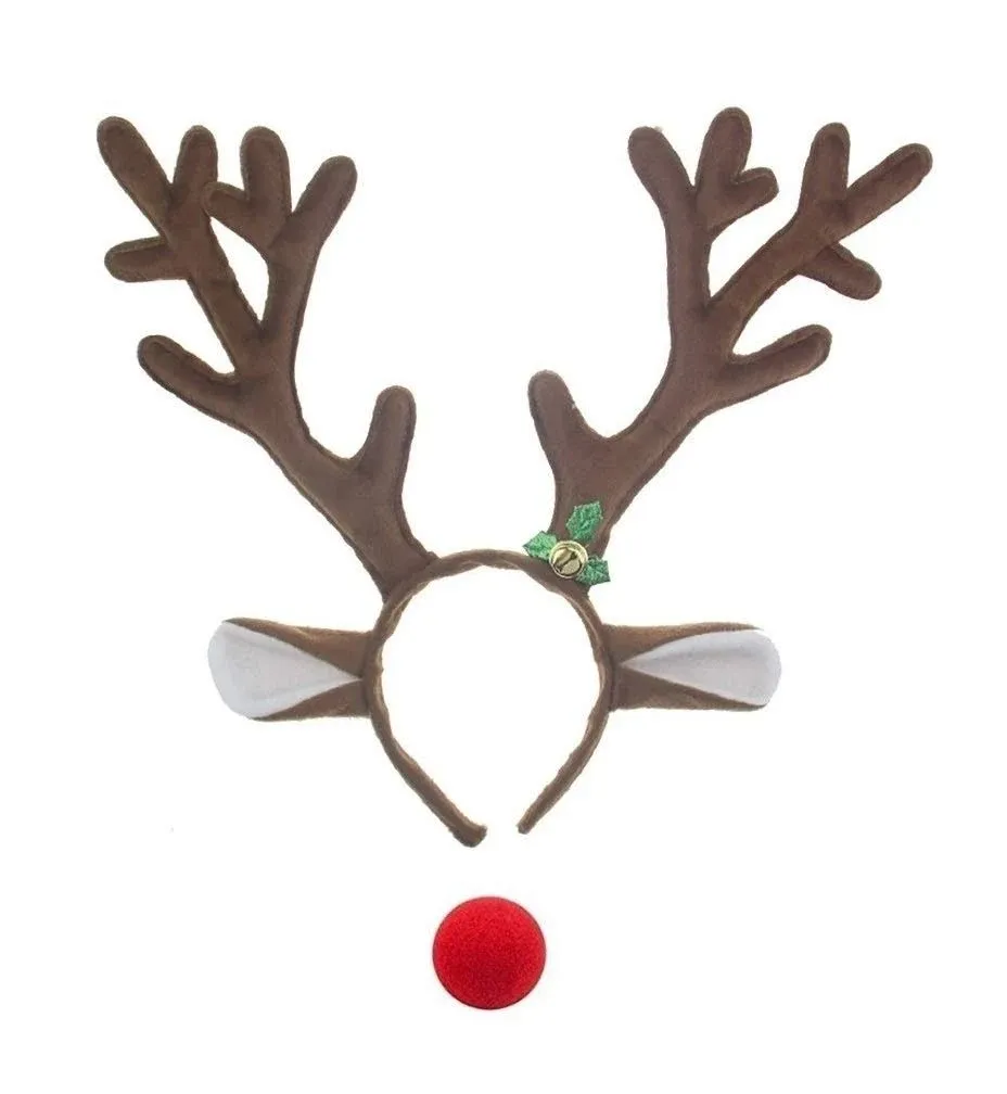 lontakids Reindeer Antlers Headbands with Red Nose for Adults Teens Christmas ...